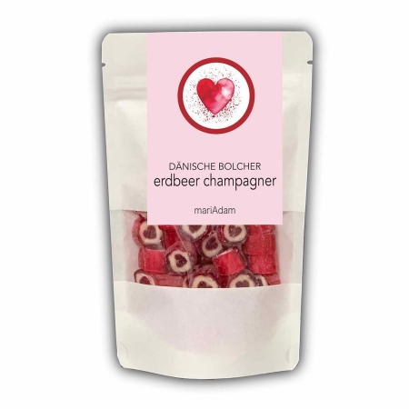 Erdbeer Champagner Herzen Handgemachte Dänische Bolcher 100g